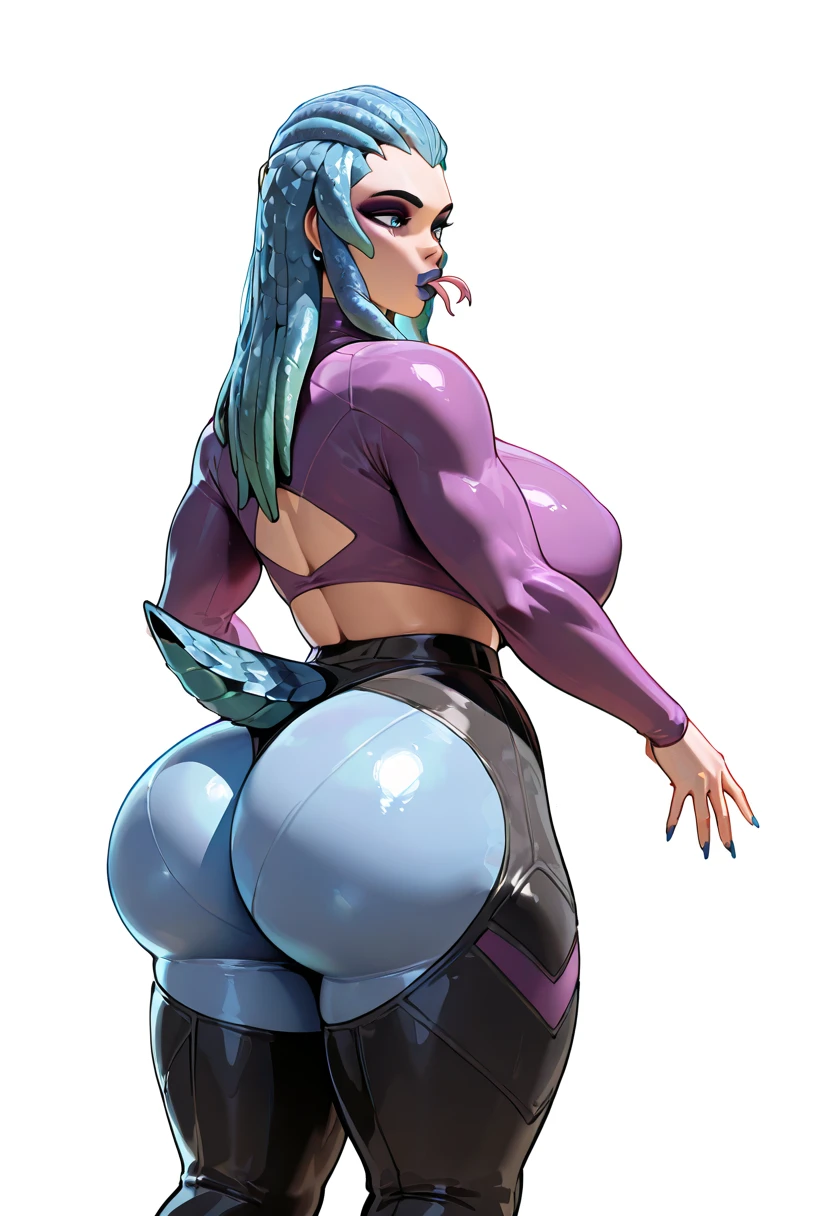 (widowmaker), from overwatch, (purple skin ), (((Masterpiece:1.4))), (Very detailed: 2), (Beautiful: 2), (giant breast:1.5), (big, round ass:1.2), ( long dark hair: 1.6),((Masterpiece)), Highly detailed, Perfect, (Hanging black bikini:1.1), ((Cool color palette:1.3)), (full body view), ((full - body:1.7)), (Bimbo:1.4),