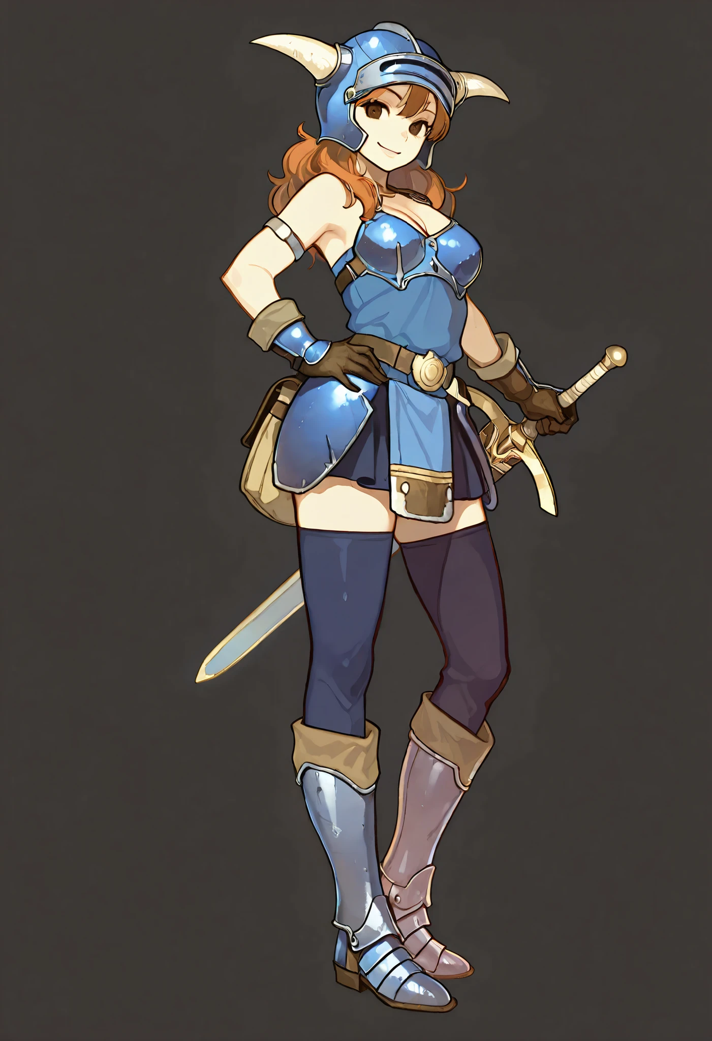 masterpiece, best quality, high quality, white SKIN elf, long hair, white hair, yellow eyes, full body, def_effie, blue breastplate, white skin, looking at viewer, shiny armor, thigh highs, high boots, shoulder armor, faulds, poleyn, gloves, gauntlets