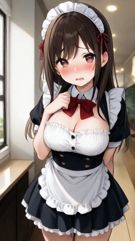 pieces fly、masterpiece、highest quality、Super detailed、High resolution、High resolution、8K portrait、Unity 8k壁紙のHigh resolutionCG、unity 8k wallpaper、cute type little:1.5、:1.5、Highly detailed CG unity 8k wallpaper、realistic、real person、cute type little、 portrait photography、shiny skin、High resolution、(16 years old:1.2)、(1 girl)、beautiful clear eyes、very detailed explanation、delicate face、nice lips、slender body、Same with big breasts thin waist、thin legs、(coffee shop:1.6)、1 girl, cute type, perfect face, seriously, (blush:1.5),((There are a lot of people nearby:1.4))Same with big breasts,((Maid clothes:1.2)),(((clothing lift:1.5))), (((I have nipples))), Detailed description vagina,show vagina,spread legs,spread ,((cum in vaginas:1.4))、(:1.2)