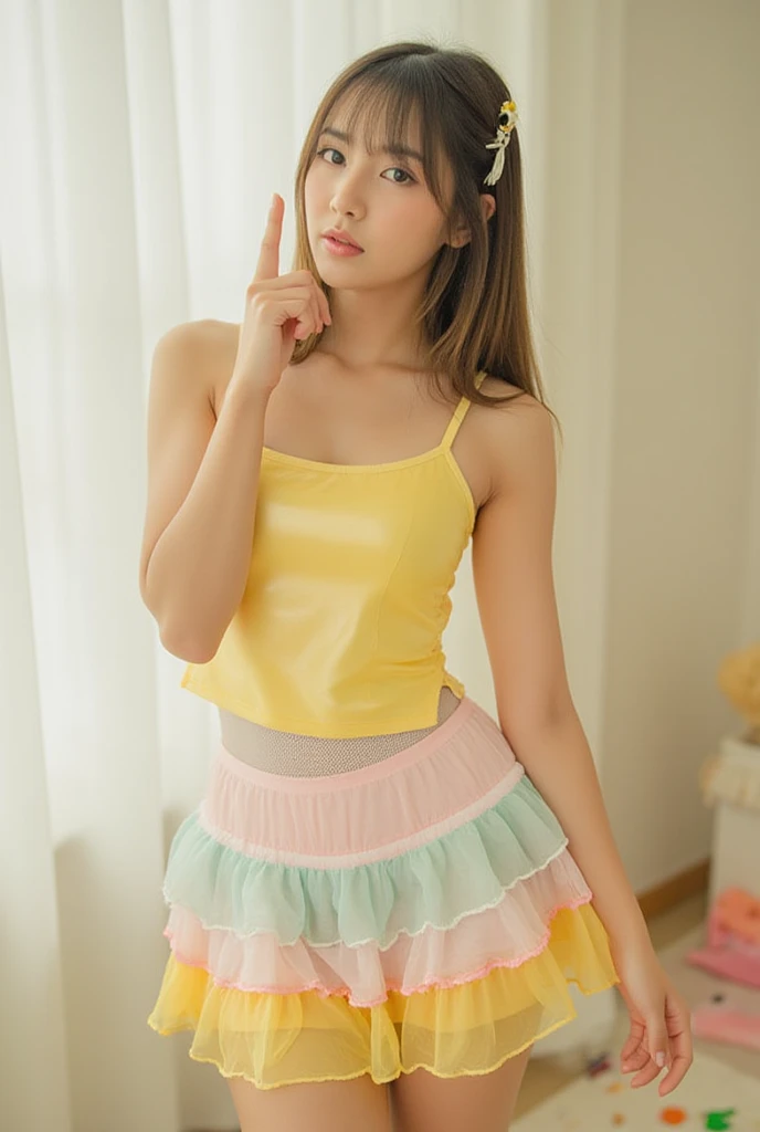 ((high quality:1.2)), work of art, (8k), extremely detailed, ((High detail:1.2)), ((best resolution:1.4)), (HotLexi woman), Solo, 24 years old female, (micro-skirt), ((mini-shorts)), 