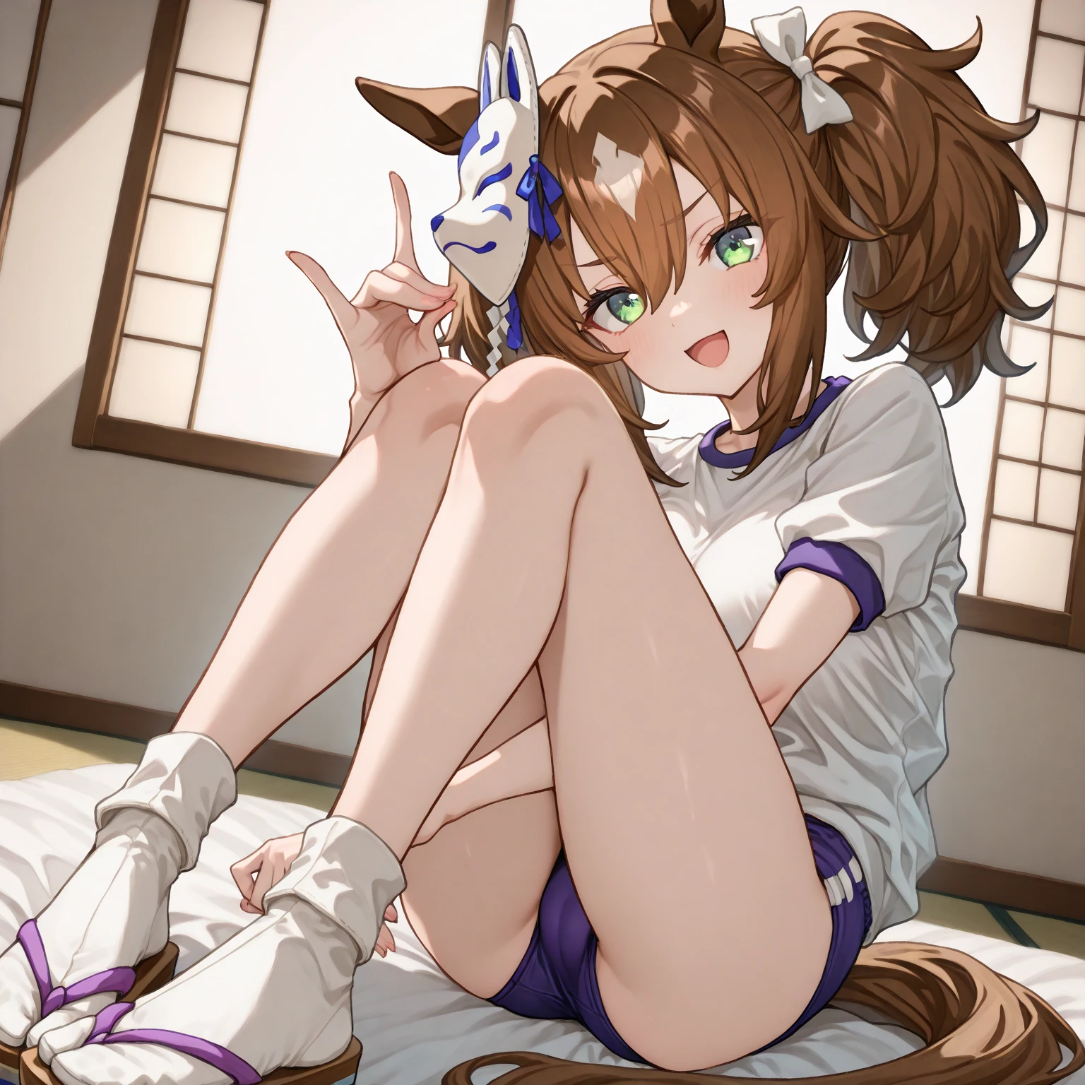 score_9,score_8_up,score_7_up, makoto nanaya Blazblue, squirrel ears and tail, lying on her back, legs spread, one leg up, foot focus, fully naked