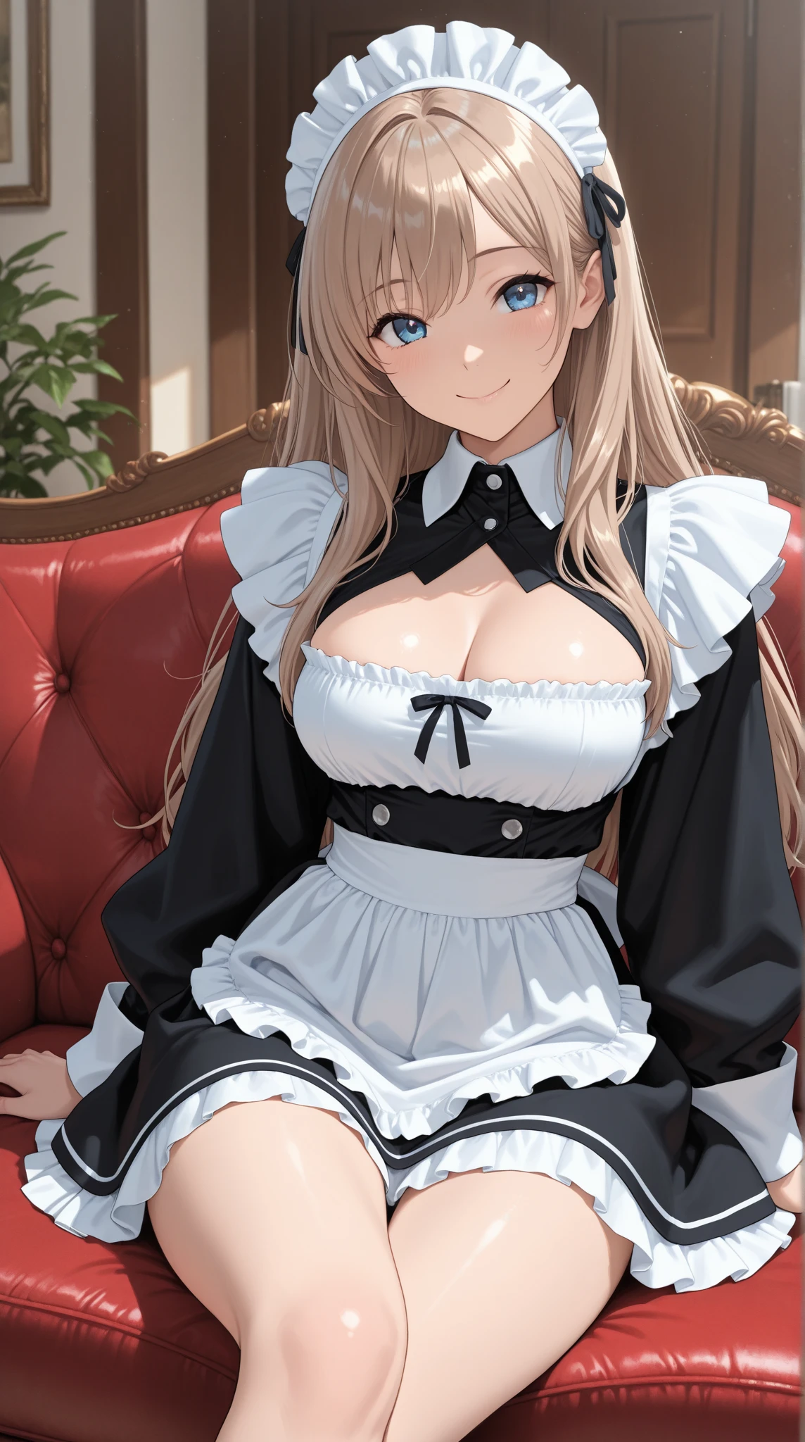 ((highest quality、High resolution、8K、masterpiece:1.3))、(((((POV、having sex、騎乗位でhaving sex、straddling、spread legs、expression of ecstasy、ejaculated)))))、Pussy、(((Creampie、semen)))、leaning forward、dynamic angle、I can see the whole body、wallpaper、1 girl、unparalleled beauty、ultimate beauty、super detailed face、delicate eyes、sexy look、(seducing me sexually)、Depth of bounds written、light particles、side light、long hair、blonde、maid、宝石で装飾されたmaid服、maidスカート、nipples exposed、(スカートがめくれてPussyが露出)、Open chest、big breasts、cleavage、Thighhighs、thighs、slim、slender、Old castle at night