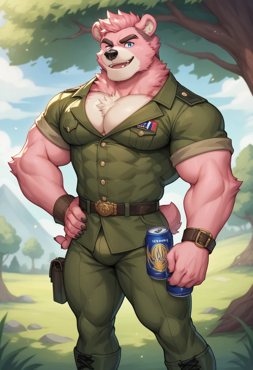 (mercenario (grimorio de cero)), (cuerpo blanco), (tiras grises), (Sonrisa), Colmillo, (cicatriz gris), (piernas abiertas), (Postura acostada), (bermudas:1.1), , (ojos azules), mirar al espectador, (puesta de sol en el anochecer), (de cerca:1.2), exterior, (colina de pastizales), (botellas de vino:1.1), (ensalada:0.618), (emparedado:1.1), (pizza:0.382), hamburguesa, (comida suntuosa:1.1), Fuerte, pectorales grandes, brazos grandes, Abdominales grandes, regordete, (cola de tigre blanco:1.2), (Solo:1.2), muy detallado, estilo animado, sombreado de celdas, obra maestra ,(Mejor calidad), nada, 4k,(extremely detailed illustration), buena anatomia, (CG detallado), (por fantasma nulo),  ((( ))), (((erreccion de )))