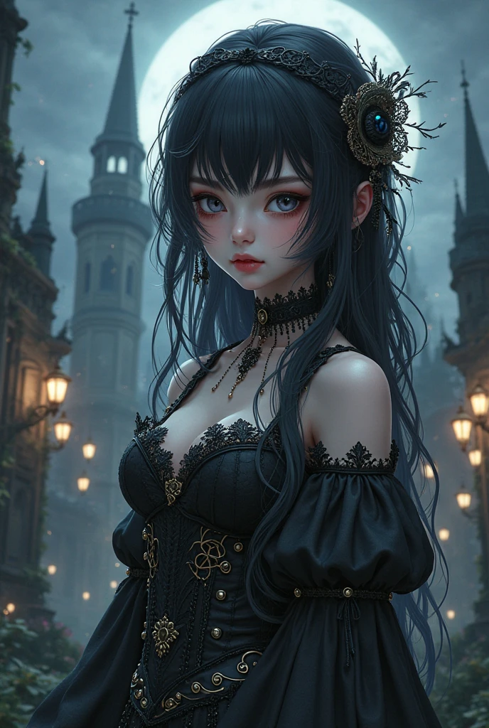Hey, create a Furry Charackter. Its a Cute female Goth wolf with Pircings and Black blue hair.