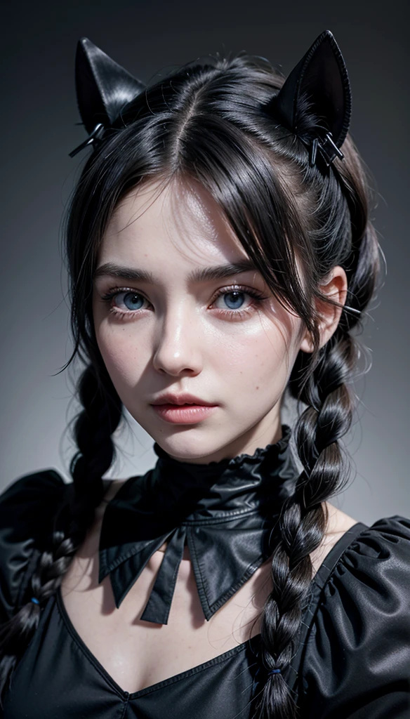The most beautiful being in the Universe Intense and beautiful eyes. Blue skin as far as I can see, covered everything else with a deep blue suit. Her long, light hair with some braids, small black horns on the forehead and pointed ears.
