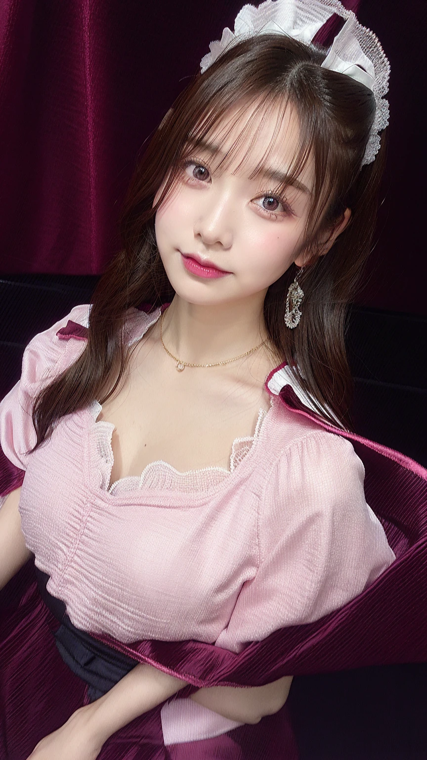 Highest quality, 1 Beautiful Woman, 2, S, 35mm lens,, Cowboy Shot, Specific Background、office風の背景、Reddish-brown hair color、Cross your arms、shirt、mini skirt、office,From below、Straight hair、Straight hair、Shiny Hair,Silky Hair、Ear to ear smile,"Reddish-brown hair color"、Pixie Cut,Pixie Cut,bracelet