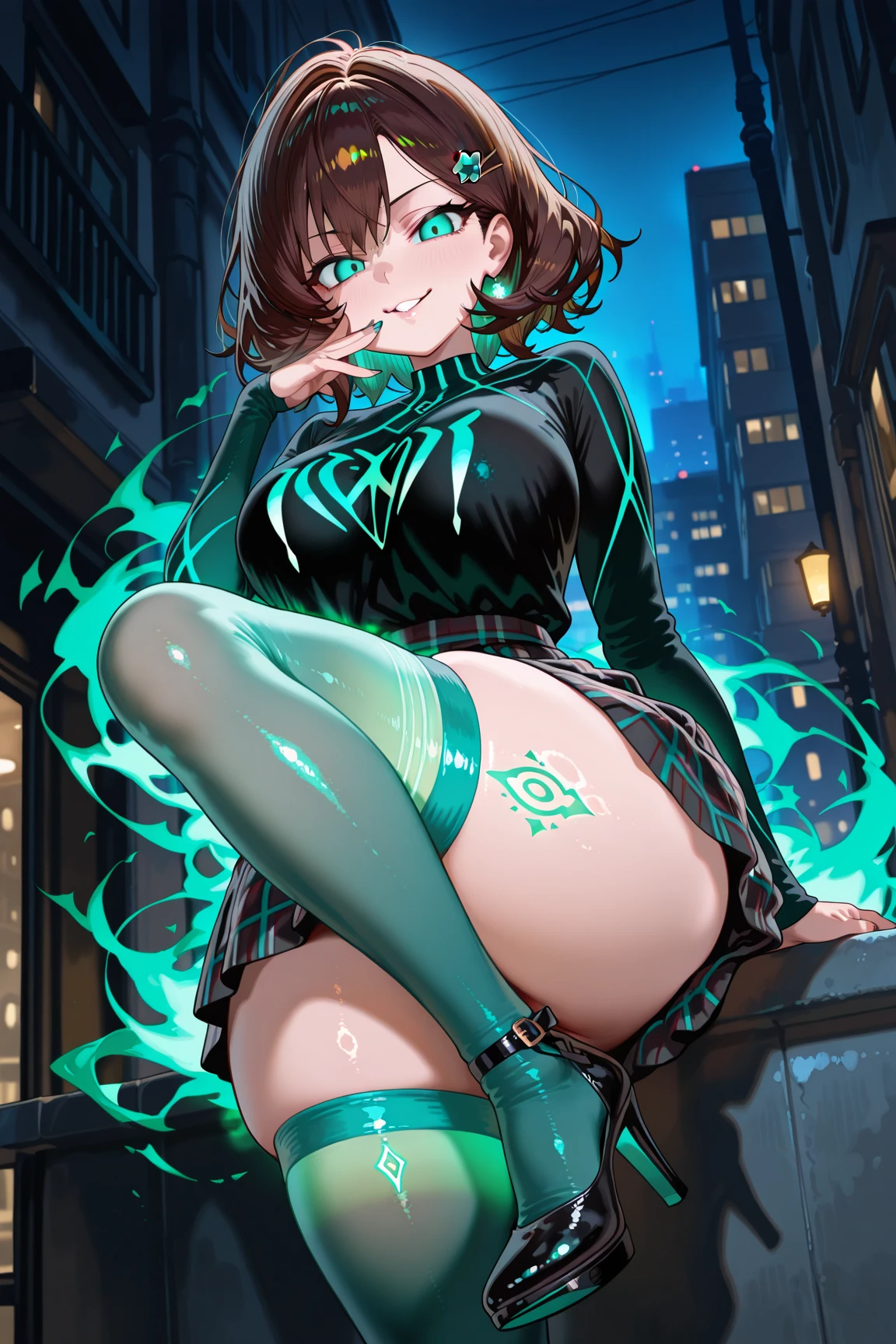 Anime-style face:1.5,Skinny black latex cleavage dress, tiny waist, Thin waist: 1.7,ultra realistic 8k cg, masterpiece, ((ultra detailed background, delicate pattern, intricate detail)), ( highly detailed, fine details), best quality, (photorealistic:1.7),Greasy body, There is a body where lubricating oil flows down, Verism, Verism。 (NSFW: 1.8), the perfect body. (sexy eyes) (seductive eyes) (clothes wet with water) (completely transparent plastic top) (suspender stockings, suspender stockings, high-gloss stockings) fleshy thighs tightened by high-gloss suspender stockings, huge soft breasts. Outermost transparent gauze on body, beautiful woman, surreal, 1 girl, ((facing the viewer, hand caressing her chest)), (huge soft breasts, attractive body: 2), sitting: 1.6, brunette hair: 1.9, (wet rain, wet body: 1.9), painting, masterpiece, best quality, ultra-detailed, absurd, portrait beautiful, solo, earrings, jewelry, smile, necklace, transparent tights, sexy, volumetric lighting, best quality, masterpiece, intricate details, realistic skin texture, pixiv, super detailed, Artstation trend, oilly skin, Wet rosy skin thin waist: 1.6, Large, upturned breasts, transparent clothes, enormous breasts, anime characters, anatomically correct, textured skin. (nsfw:1.8)enormous breasts, The picture is colorful, The brushstrokes of figure painting are multi-layered and rich。
