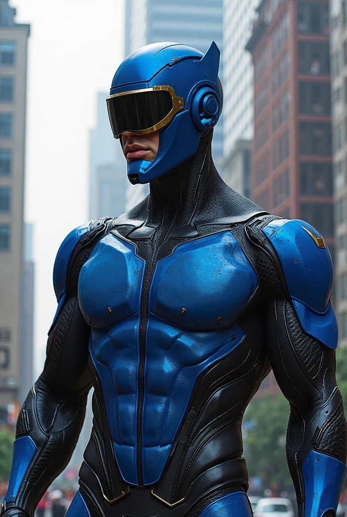 Blue Beetle marvel with Drone in the City