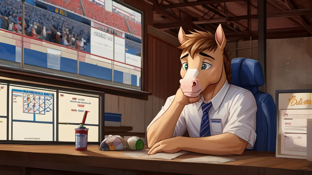 ((by zackary911)), ((zackary911)), ((horse)), anthro, ((sitting on a table)), solo, ((equine ?????)), ((large ?????)), ((very detailed ?????)), ((very detailed ?????)), very detailed, ((very detailed fur texture)), Dilf, Daddy, father figure, mature male, hunk, pecs, ((very detailed pre-???))