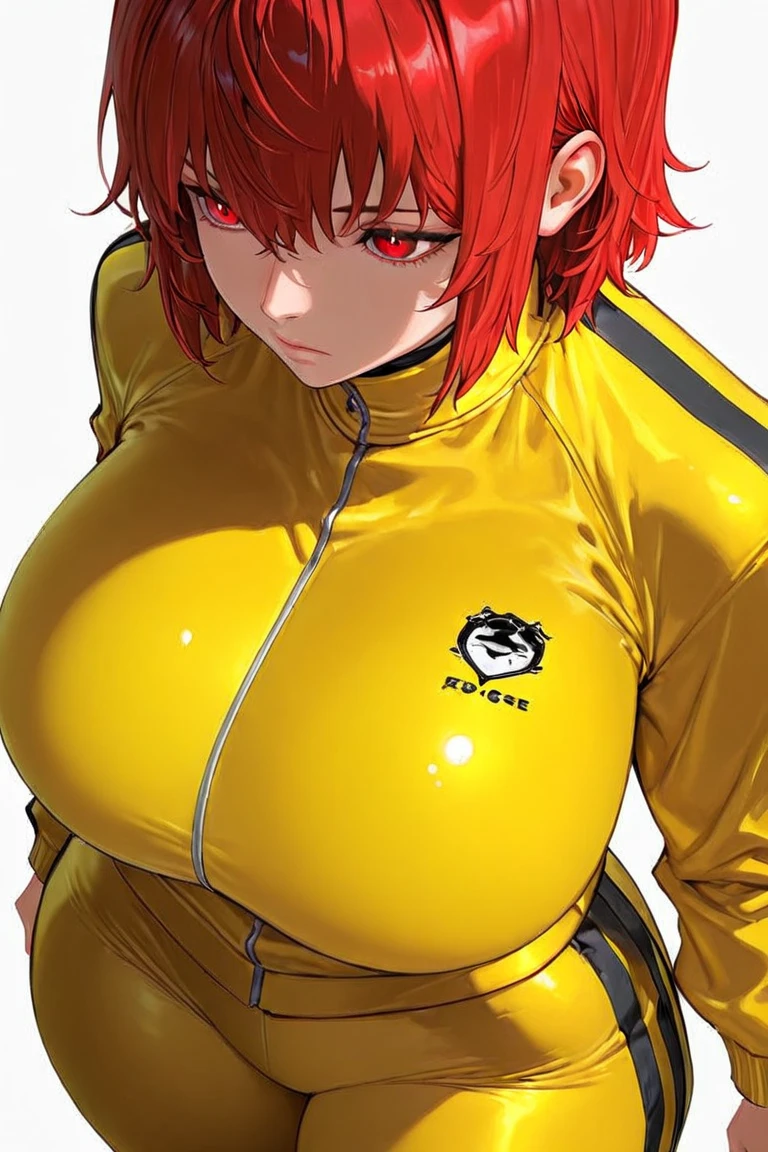 score_9, score_8_up, score_7_up, score_6_up, score_5_up, score_4_up,(Black Hair),(orange hidden highlights),short hair,(Red eyes),Gentle expression,(((Hair on one eye))),very big breasts,Erect nipples,