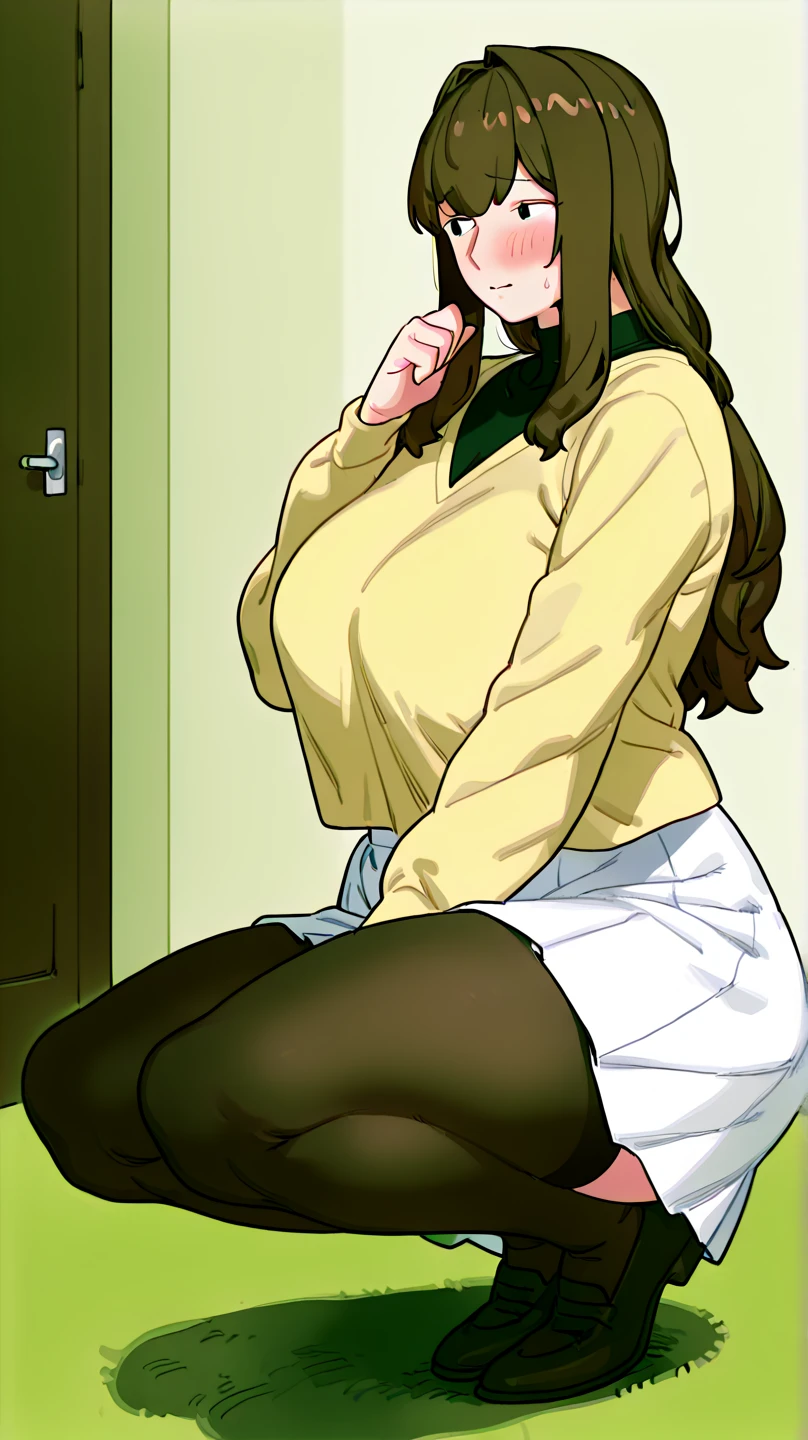 (masterpiece, best quality, highres, high resolution:1.2), extremely detailed, realistic, intricate details, Yennefer, solo, shy, blush, freckles, wearing sweatshirt, panties, highleg panties, standing, (cinematic lighting, sunlight, volumetric), indoors, window, looking at viewer, pubic hair.
