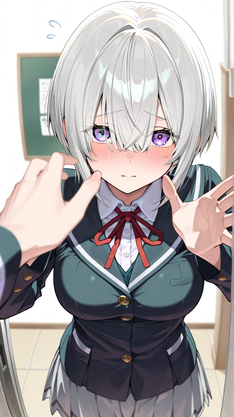 NSFW,Tomotake Yoshino,Long Hair、Gray Hair、Twin tails、Hair Intake、hair ornaments、Parted bangs、blue eyes,Embarrassed,blush,(Ecstasy face:1.5),(Aroused expression:1.3),(Perfect hands),(Perfect Anatomy),(masterpiece),(highest quality),amusement park,1 foreign male
