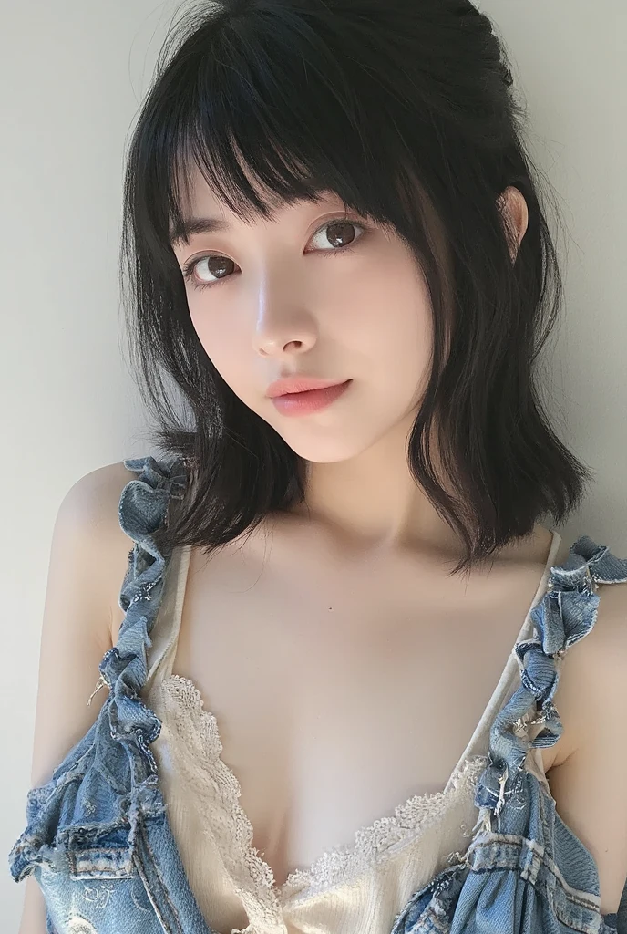 Make eye contact with the camera.., micro bikini, neckline,、The details of the iris of the pupil are very surprising、Unbroken limbs.、white teen、Naturally closed mouth、Areola natural、natural 、fixed eyes、natural body、Slightly baby face、female face、femenine body、with round face、a small face、cheeks softened on camera、full bodybian、detachment、Balanced face、Slightly internal strabismus、top-less, hits ((large eyes)) revealing breasts. transparent elegant sleepwear, rapid eye movement, short hair, re:zero, blue fur, dyed blue hair, maid, servitude, Mansion, amazing, real anime, headband, adolescent, beautiful, round, perfection