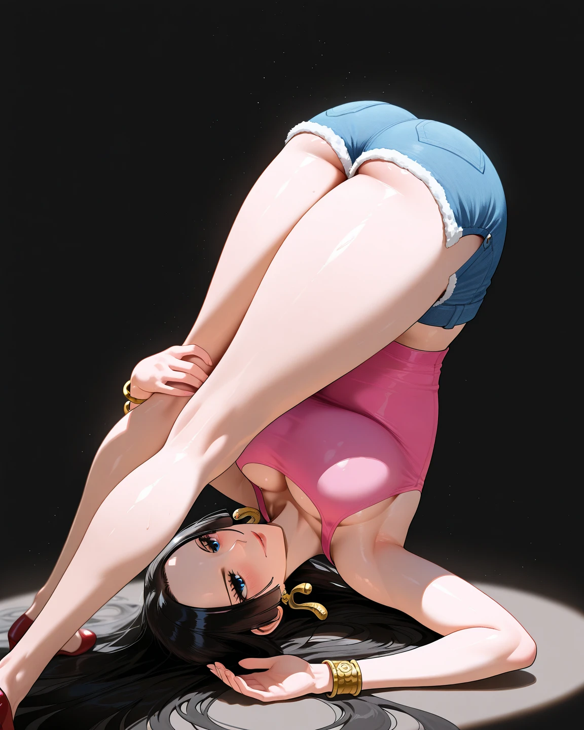 Thick Chun Li Street Fighter squat position bent body ass focus squat face in profile bottom up naked entire body open mouth tongue out rolling eyes ahegao versus tentacle anal penetration gaping anus