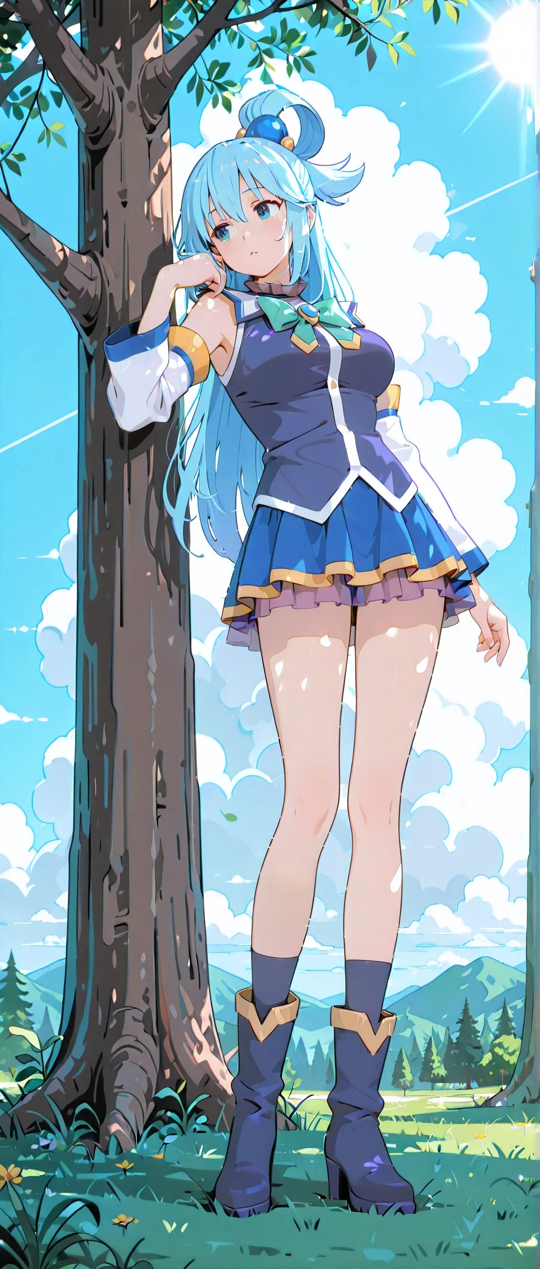 (A woman is chanting a spell while floating slightly above the ground., 地面から上にWindがふきスカートがめくれてパンティが見えている, White panties:1:3), An intense light illuminates my body from the magic circle at my feet., Beautiful Anime Woman, Beautiful art style, Anime characters, ((Smooth texture, Realistic texture, アニメCGWind)), ((Highest quality)), (Very detailed), (Very detailed CG 統合 8k 壁紙), Very detailed, High-resolution RAW color photos, Professional photography, masterpiece, Highest quality, beautiful and big breasts, Slender body, (Stunningly beautiful woman), (Detailed face:1.2), (Blue Hair, White Dress, White mini skirt, belt, Red eyes, Circlet, boots, Blue Cape), Outdoor, nature, Wind, Perfect lighting, Perfect Shadow, Exact number of arms, Exact number of legs, Perfect Anatomy, Exact finger count、Exact number of legs、(Exact number of arms:1.0, Exact number of hands:1.0), (Perfect hands, Perfect Anatomy), (Embarrassed expression), Angle from the front, Dragon Quest, wise