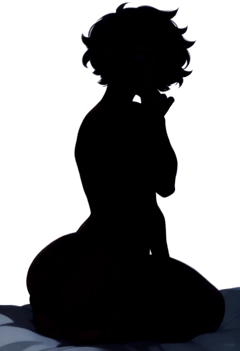 1 girl, black people, back shot, big ass, nude, big breasts, monochrome background, from below. short hair