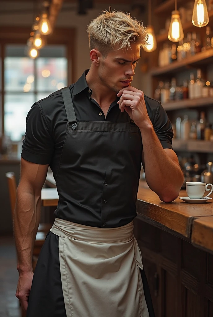 Create an image of a strong but standard-bodied man sitting in a café, Sipping your coffee in a white cup. O foco deve ser apenas no homem, while the rest of the environment is gently blurred, Directing attention to your presence.
O homem deve ser retratado como forte e apto, wearing a casual babylook t-shirt that complements her physique. Your posture should exude relaxation and pleasure while indulging in coffee.
The background of the café should be depicted in sufficient detail to give context, but with a soft blur to emphasize man as the central subject. The atmosphere of the café should increase the warm and pleasant atmosphere.
Use vibrant colors and lighting to highlight the characteristics of the man and show the warmth of the coffee environment. The overall picture should capture the moment of tranquility and pleasure as the muscular man sips his coffee in the comfort of the coffee.