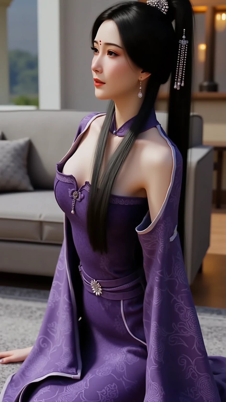 Korean sexy beauty,Huge breasts:1.9,Cleavage can be seen,White hair,Medium long hair,8K,No underwear,Purple Sexy See-Through Bikini,Casual sexy poses,Breasts showing through underwear,Nipples can be seen,Extremely detailed chest,Full breast contour,Front lighting,Extremely detailed face,Pure skin,Exposing the lower breast:1.5,Standing by the sea,Real portrait,Purple Eyes