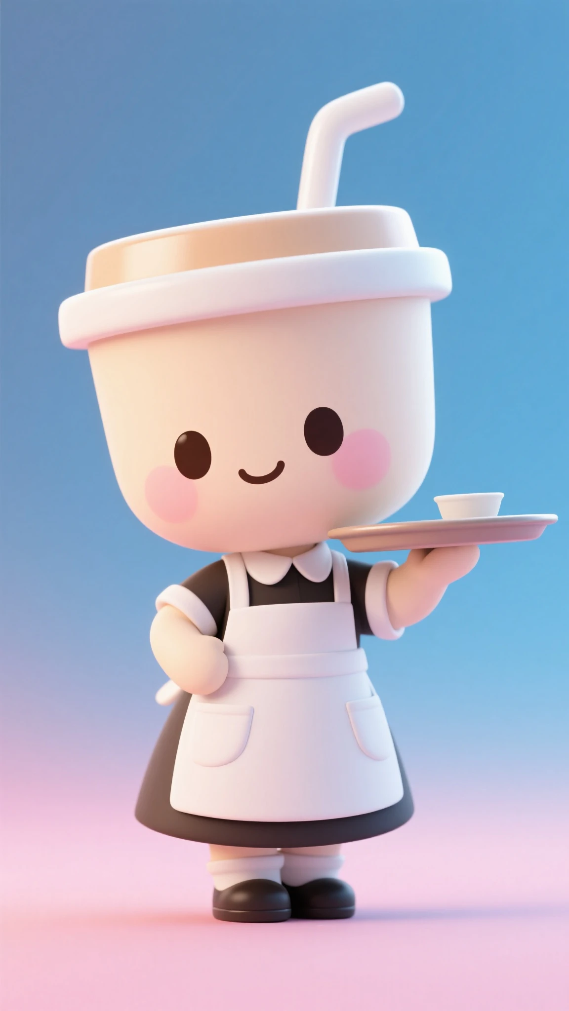 Chibi style, an anthropomorphic cup with waitress' clothes,