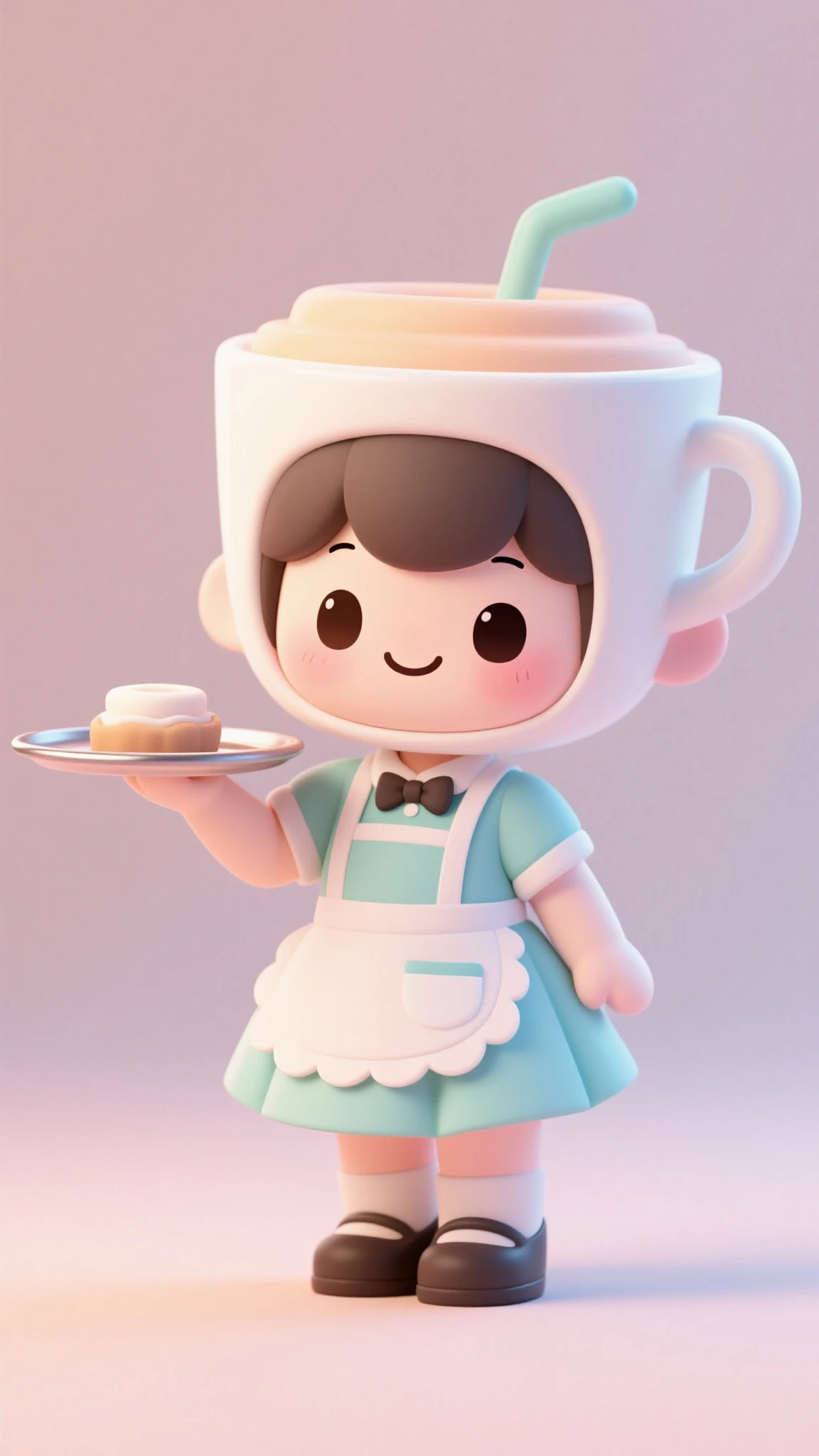 Chibi style, an anthropomorphic cup with waitress' clothes,