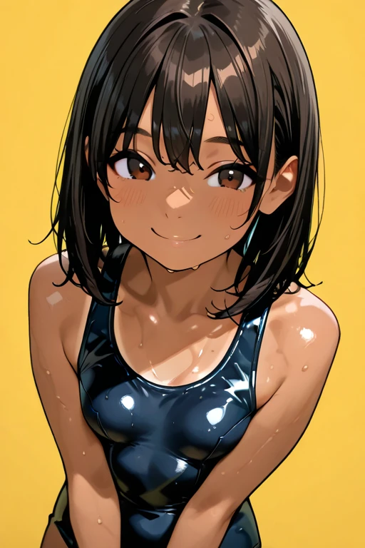 1 female,black hair,((12 years old)),(((blue shiny shorts)))((Sexy black bra))(((blush、open mouth smile)),(((Yuki Mikan))),(((portrait))),crowd,(((White see-through tank top)))(Baby girl body shape)(((small breasts)))sexy pose