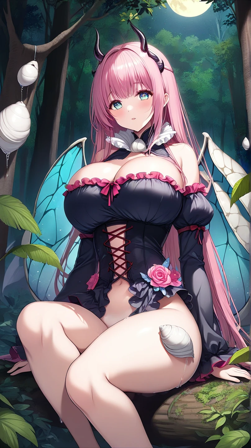 ANIME , high detailed
1 winged milf woman, 2 toned pink Bangs pinned back, big red hair, magenta eyes, serious face, plump lips, Elf ears, busty, round buson, gorgeous body,, pinkht dress cleavage, yellow Bra, large skirt, butterfly's wings, looking to the viewer