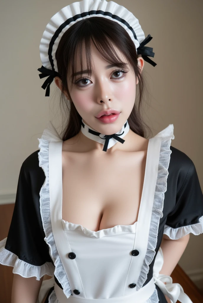 from below:1.4,front pin:1.5,(8K RAW Photos,Live shooting, highest quality, masterpiece:1.37), soft focus,Nikon af-s 105mm,extreme light and shadow,cowboy shot:1.5, detailed clavicle, （(White choker with ruffles)） ,woman is the sender:1.5,30-year-old,（alone）, 3d,BREAK（(staring into the camera lens:1.8)）,ass pov,perfect anatomy,BREAK（(brunette gradient hair:1.2）,（green gradation twin tails:1.2)）,hanging bangs:1.4,（(Blue eyes)）,(grin and laugh:0.5), (Happy:0.9),big breasts:1.5,cleavage, BREAK((german maid:1.5)),(with ruffles__tiny_maid_dress:1.5),(garter belt),（zettai ryouiki:1.3）,(black pantyhose),(Off-the-shoulder maid outfit:1.8),(thighs:1.5),BREAK（White apron from the waist down with ruffles: 1.8）,BREAK（standing pose whole body hot）, ((background (Inside of an antique and stylish coffee shop)),