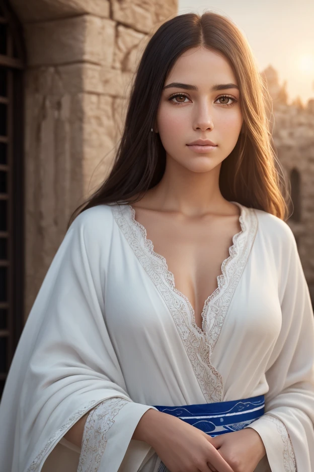 femme bulgare debout, (Bulgarie), ((dans la ville de Sofia)), jolie corps, beau visage, smirk, belle robe, soleil, (((devant la satue de la colonne)))
