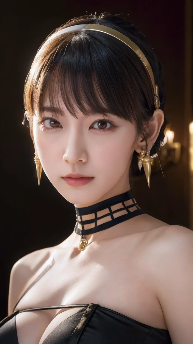 (masterpiece),(highest quality:1.4), (Ultra-high resolution,), detailed, (8k、Realistic、RAW Photos、(One Girl)、Beautiful Face、(Realistic Face)、(short hair:1.3)、Beautiful Hairstyles、Realistic eyes、Beautiful details、(Realistic Skin)、Beautiful and transparent skin、(very good:1.5)、More ridiculous、charm、超High resolution、Surreal、Very detailed、Golden Ratio、(Flat Chest:1.5)、Amber Eyes、黒のgothic lolita、(Studded Collar:1.2)、(Rubble pile)、Fantastic World、The fog rolls in、Sit in the King's Chair、From above、Spotlight