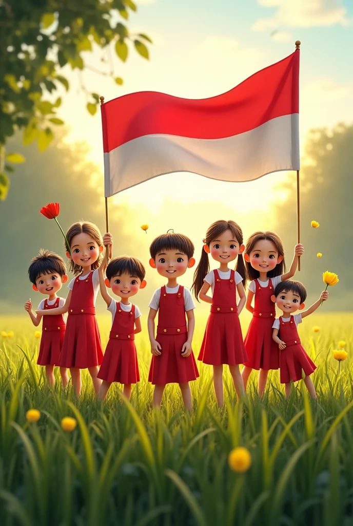 The joy and excitement of a village greeted Independence Day, wit? many children running around carrying the Indonesian flag. 