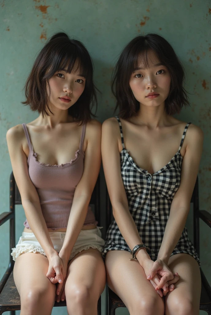 20yo woman, (masterpiece: 1.4), (8K, reality, original photo, best quality: 1.4), Japan, (1 girl), beautiful face, (Real faces: 1.4), (pink hair, short hair: 1.3), hairstyle, Realistic blue eyes, beautiful details eyes, (reality skin: 1.3), beautiful skin, Attractive, ultra high resolution, Super realistic, HD, golden ratio, (Detailed face: 1.4), (Japanese actor: estuary), Sheer vest,Pink short hair,WhiteTransparent,White,NSFW,big,big ass emphasized,The nipple areola is clearly shaped,looking into camera,pubic shape is transparent and clear,posture(Bend your knees and legs open)