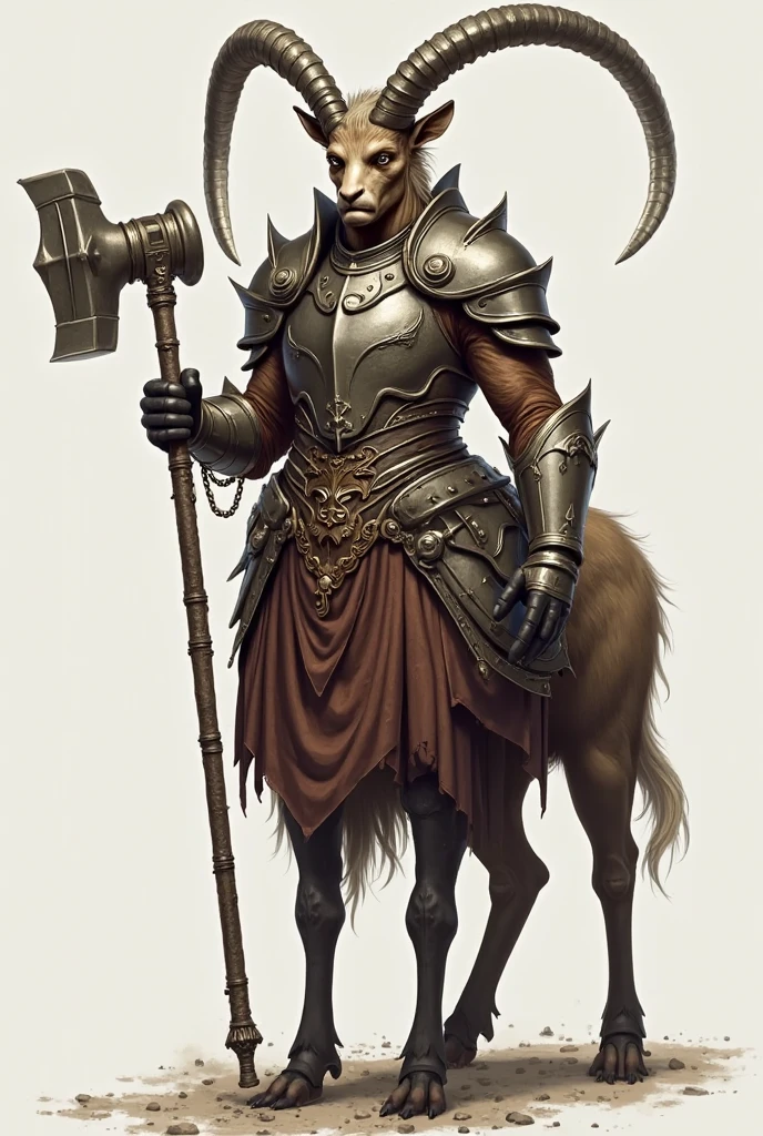 (by Taran Fiddler), A giant thick male centaur with white hair and fur, stands in the middle of a medieval city.
