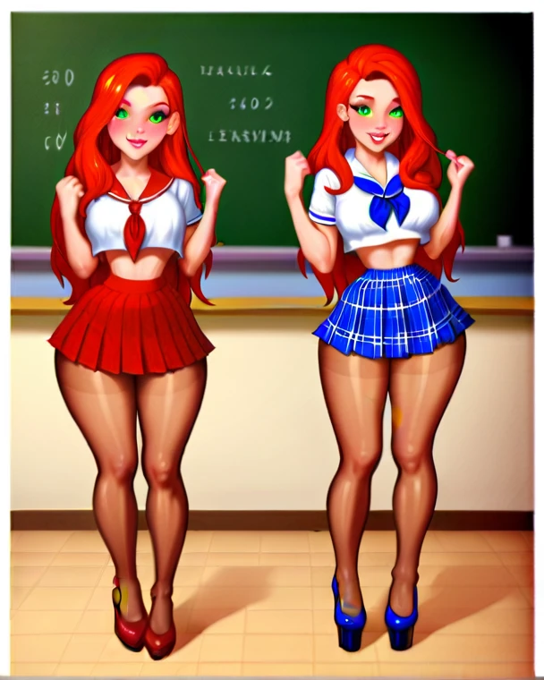 Sexy kindergarten teacher with huge breasts and in a small bra teaching her students