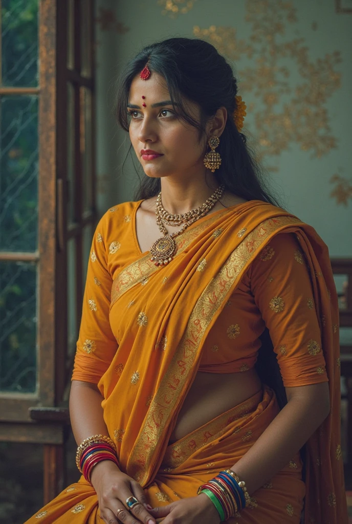 A beautiful curvy indian woman with big boobs wearing saree