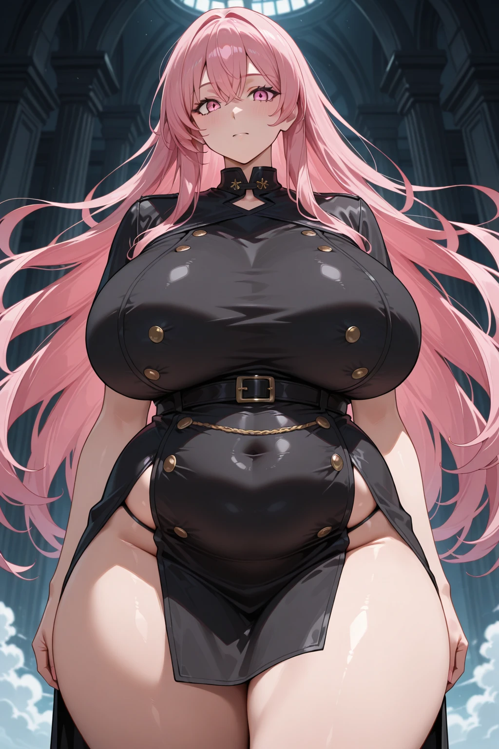 (best quality:1.5, highres, UHD, 4K, detailed lighting, shaders), brown wavy hair, gradient hair,vampire ears, vampire teeth, big breasts, big butt, big thighs, mature vampire woman, woman stretch jersey, small black skirt, black skirt, (pov), full body, white background, smile , colorful eyeshadow, dramatic lighting, sparkling eyes, confident expression, golden earrings, flowing hair, delicate facial features, soft pink skin, high cheekbones, stylish clothing, urban setting, white background