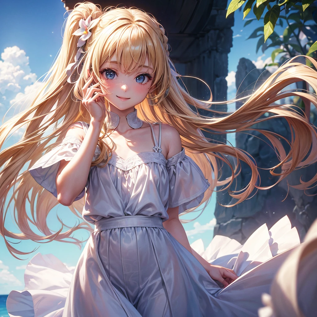 schoolgirls,, Sister, Full body photo,Fluttering hair、masutepiece,an anime drawing inspired by Ross Tran,Beautiful girl, full bodyesbian,Have by the sea,stand on sand,swell sea,Golden sunset,Sea Horizon,Contre-Jour,The body shines,Dropped shoulder skirt,Shoulders exposed,鎖骨,Big eyes,white skirt,Fluttering skirts,Flowing hair,Beautiful anime, Beautiful anime girl, Anime art wallpaper 4k, Anime art wallpaper 4 K, Anime art wallpaper 8 K, cute anime waifu in a nice dress, anime wallpaper,streaked hair, streaked hair, bangs, color contact lenses, smile, light blush, happy, glint, high detail, anime style, UHD, masterpiece, ccurate, super detail, award winning, high quality, high details, best quality, highres