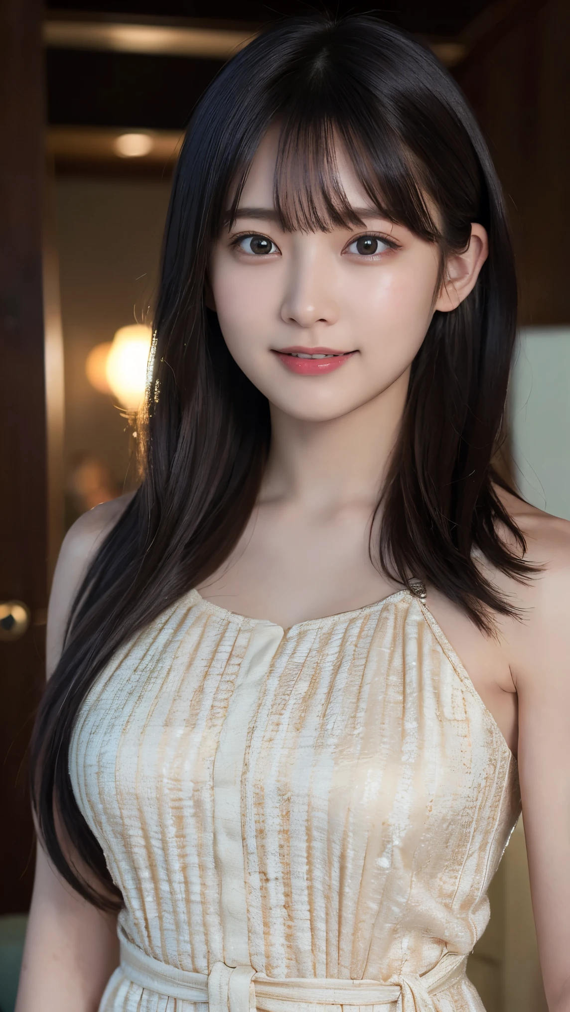 ulzzang-6500-v1.1,(raw photo:1.2),((photorealistic:1.30)), ((best quality)) ,((masterpiece)),((Ultra High Resolution)), ((Clear View)),,Ultra-high resolution,Clear face,(Reality:1.4) , illustration, an extremely delicate and beautiful, extremely detailed ,CG ,unity ,8k wallpaper, Amazing, finely detail, masterpiece,best quality,official art,extremely detailed CG unity 8k wallpaper,absurdres, incredibly absurdres, huge filesize, ultra-detailed, highres, extremely detailed,beautiful detailed girl, extremely detailed eyes and face, beautiful detailed eyes,light on face,cinematic lighting,1girl, 独奏, long hair,brown hair,sideboob, bare shoulders, jewelry, collarbone, earrings,smile, necklace, apron, (full body:1.5), standing, Tattoos,