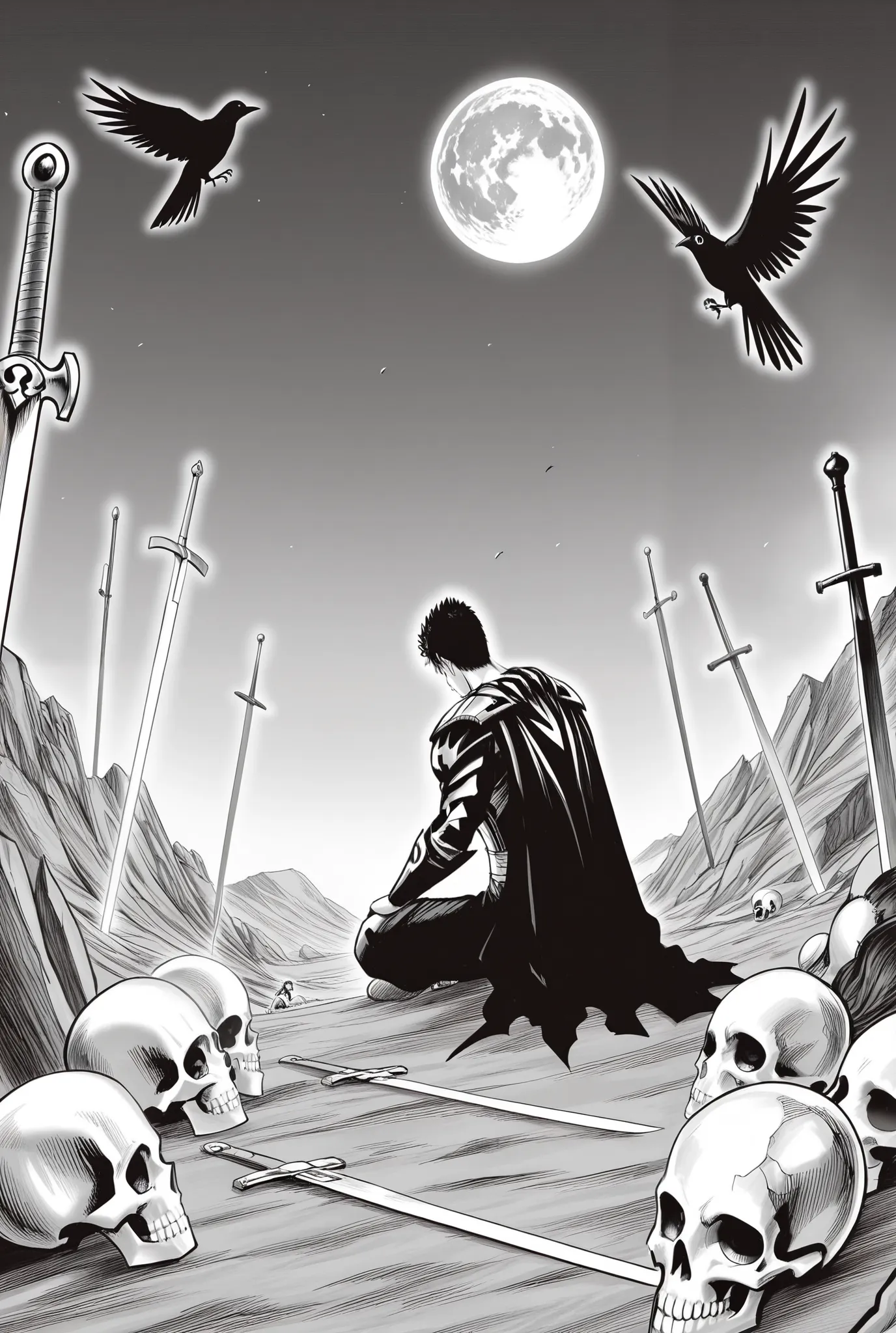 a black and white drawing of a man in a boat with a spear, in berserk manga, berserk manga, from berserk, berserk art style, berserk, berserk style, guts from berserk, portrait of guts from berserk, berserk blood, guts berserk, berserk guts, in dark soul, mark riddick --auto --s2