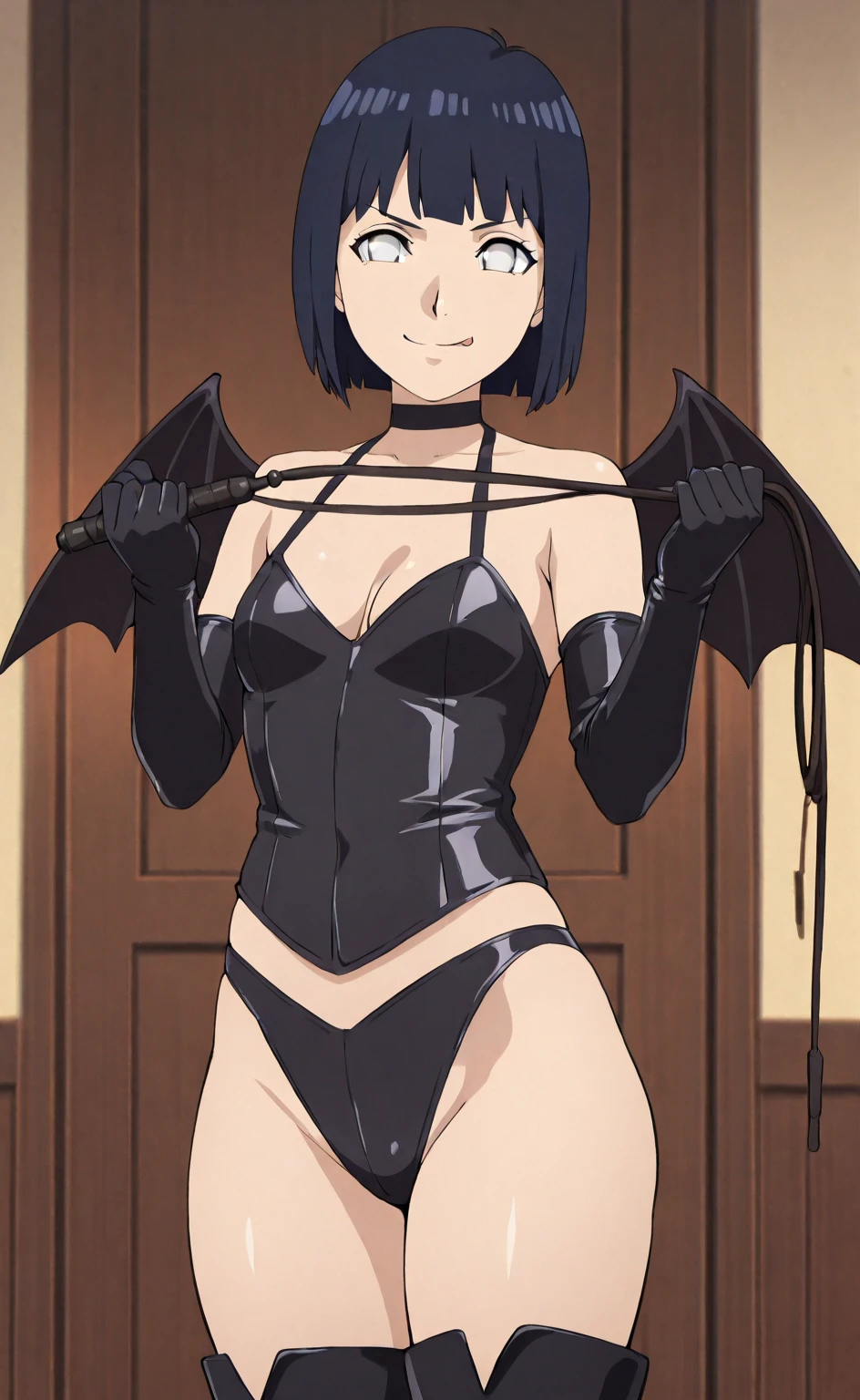 (((Pixel Perfect, Perfect in every detail))), alone, One girl, yoshiko tsushima, uranohoshi , latex, elbow gloves,latex five fingers,evil grin,View Viewer, Conceit, Dynamic pose,two hands,two legs,thighhigh boots,black wing,smile worst,