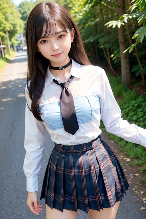 Smile、natta、Raw photography、(((Ultimate Beauty Portrait)))、((glistning skin))、女の子1人、15 year old beautiful girl in Prague、bright expression、((brown haired))、(cleavage of the breast)、(Plaid pleated skirt:1.5)、((Big eyes that shine like jewels))、open cardigan、Open your clothes、panthyhose、Glossy glossy skin、(Medium Hair)、(Silky Ponytail Hair)、(is standing)、(frombelow)、Under the skirt、Under the skirt、(frombelow下着の接写)、eye liner、Beautiful bangs、Hair between the eyes、((masterpiece、最hightquality、ultra-detailliert、Film Light、intricate-detail、hight resolution、ighly detailed))、细致背景、8KUHD、Digital SLR、Soft light、hightquality、Film grain、FujifilmXT3 、Shallow depth of field、natural soft light、No uptight look、Nothing below the neck