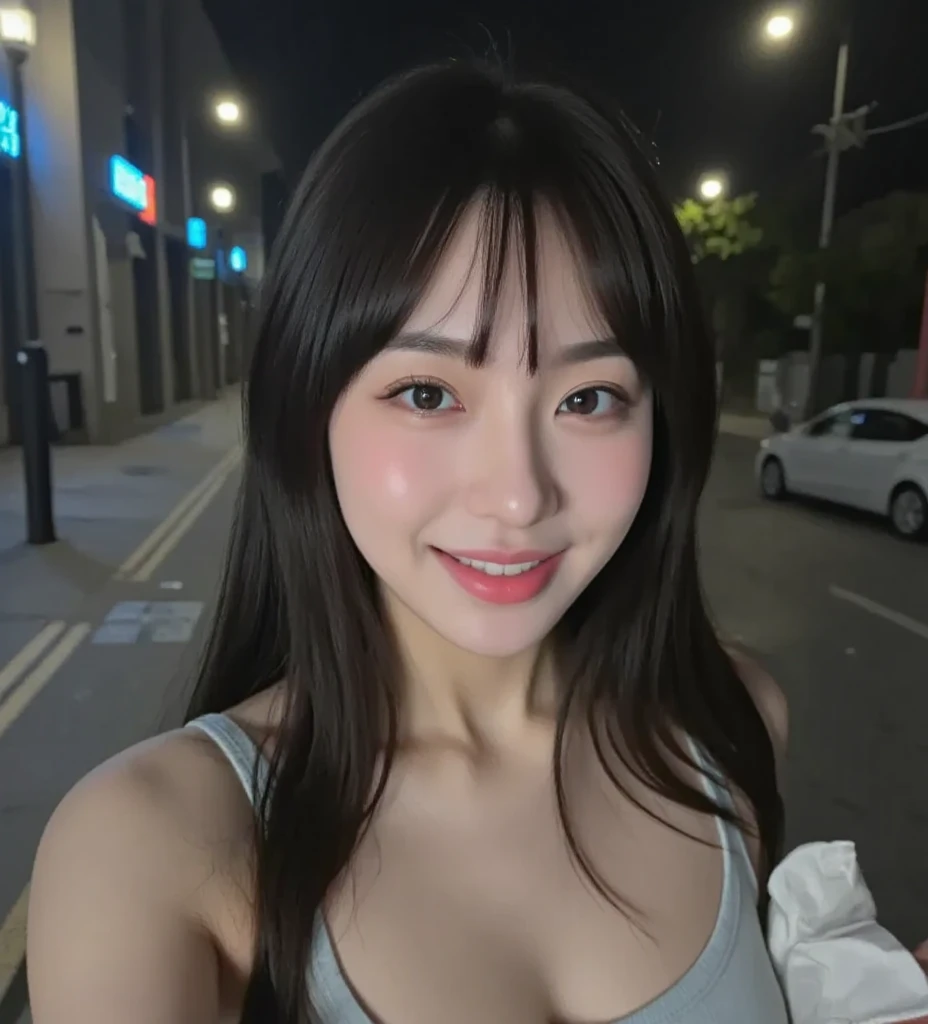 (8k, RAW photo, best quality, mastery:1.3), (realistic, photo-realistic:1.37), (looking viewer:1.331), (brunette hair), posing, Tokyo street, nightcityscape, cyberpunk city, soft light, 1girl, extremely beautiful face , Perfect body proportions, (small face: 1.1), bust, casual hairstyle, smile, big eyes, (off-shoulder kimono), mix4, detailed eyes