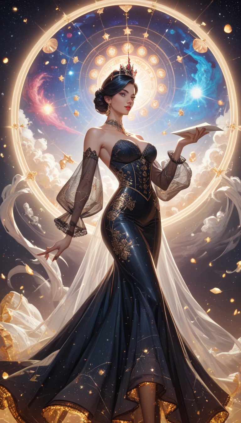 girl, , chased by demon, tarot card, masterpiece, best quality, 4k, tarot card art, line art, clean line art, space-themed coloring mandala, colorful, simple and clean line art, adorned in Art Nouveau style, Genshin,