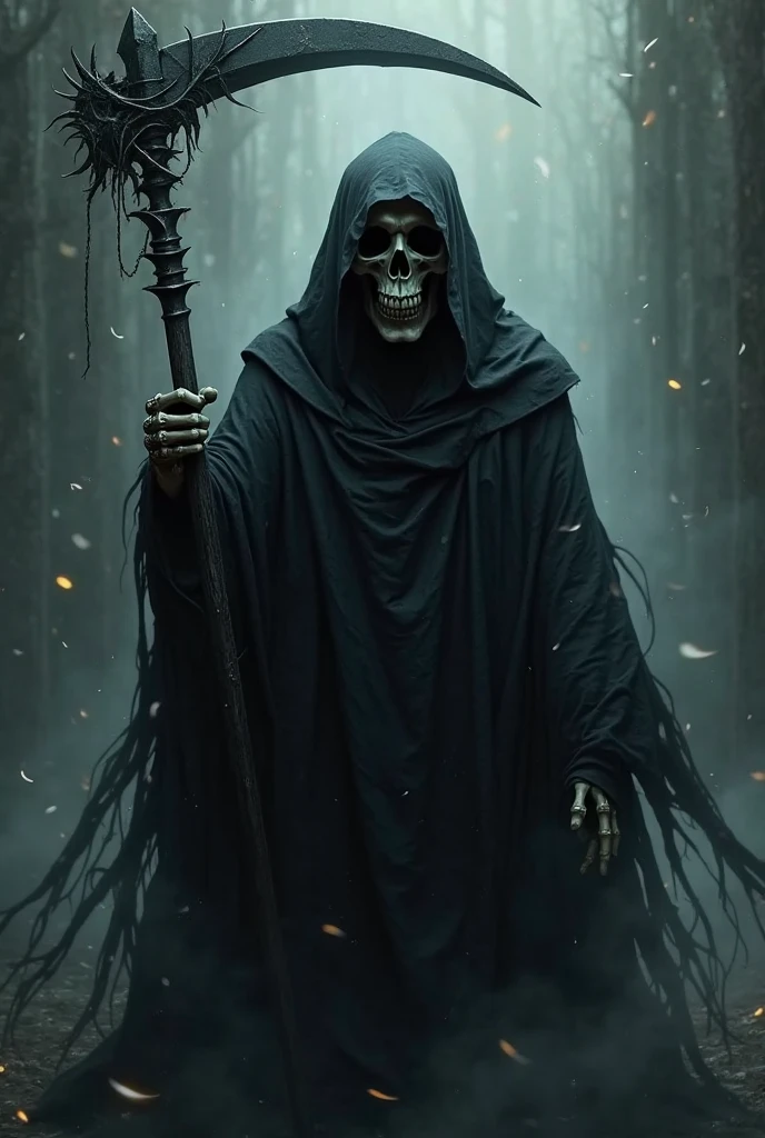 A giant phantom with a skeletal face with a hood