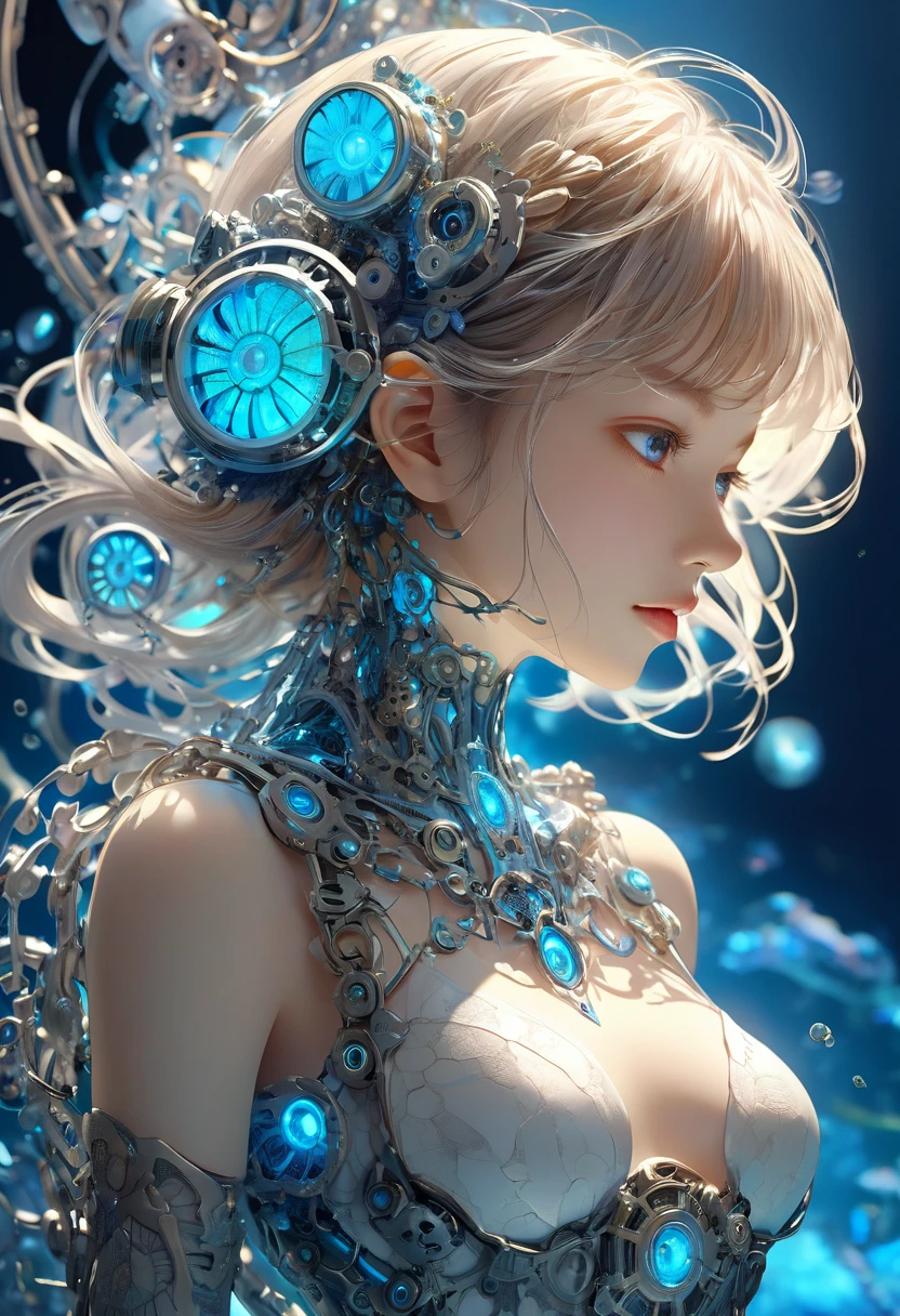 (masterpiece, top quality, best quality, official art, beautiful and aesthetic:1.2), (1 naked girl:1.2), cute, extreme detailed,(abstract:1.4, fractal art:1.3),(silver_hair:1.1), blue eyes,colorful,highest detailed, Beautiful girl trapped inside a big soap bubble,Game of Thrones,Tai Chi,teen