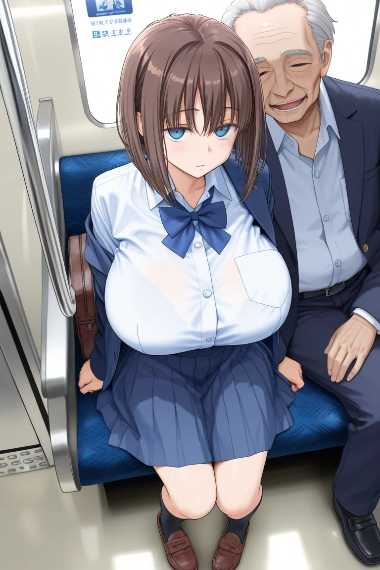 ((( in the train))),school girl,many men are 50years old,school girl is surrounded by men,((( molester))),( train),( huge breasts),( hands on own breasts),((( oshirt lift , lifted bra))),(((( ugly man is grabbing shirt forcibly from behind)))),((( nipples))),(( upper body)),(( blush, surprised)),open mouth,(( looking down)), (( ugly man is standing behind the girl)),(((( ugly 50years old man is grabbing breasts forcibly )))), (((rape,skirt)))、(((Filmed by a TV camera)))