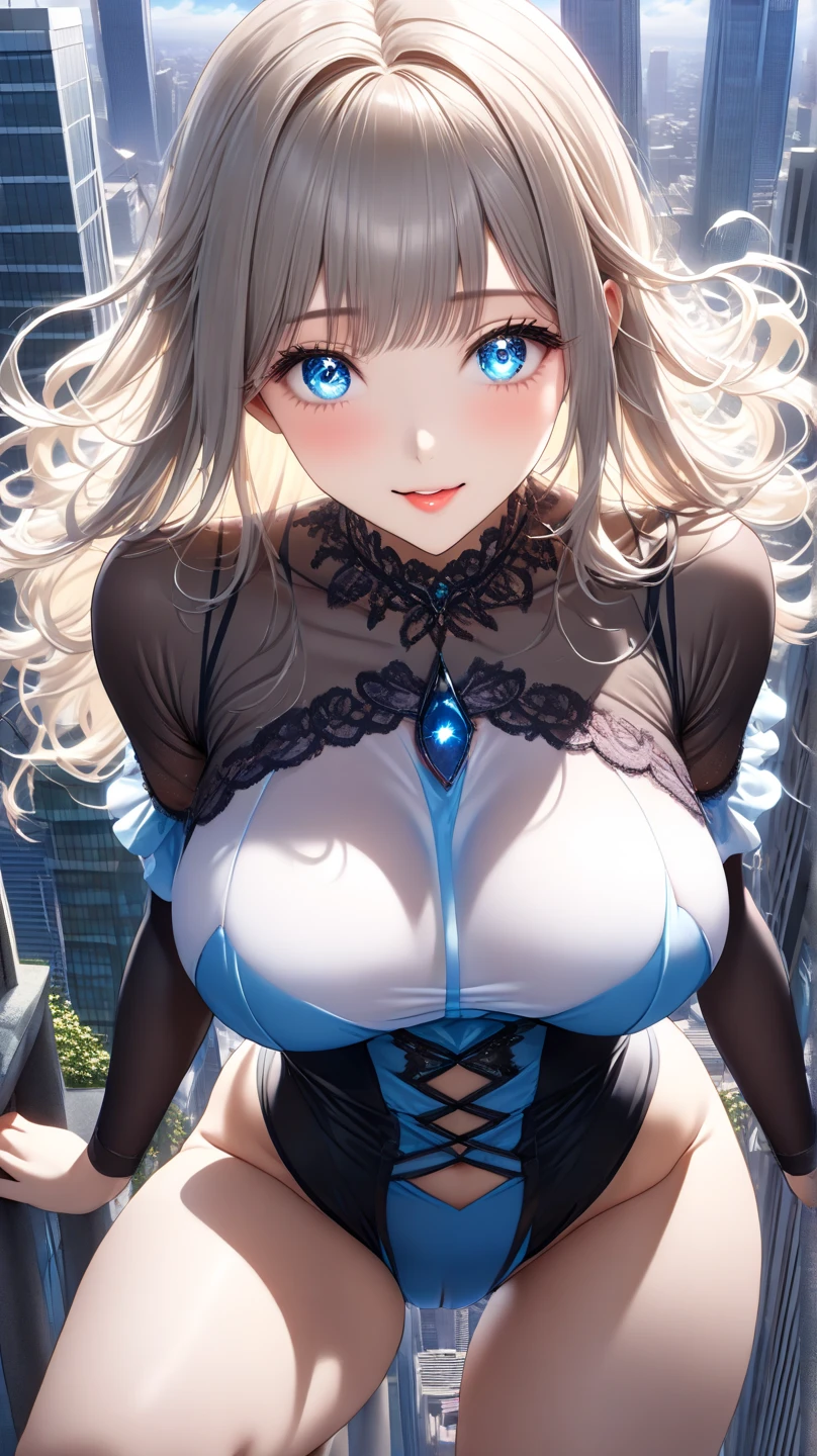 Anime style, super fine illustration, super clear illustration, highly detailed, beautiful detailed, super pale tone image, super delicate illustration, super calm & static image, sexy posing image, static representation, gentle expression, 8k, angle from behind, pretty 1girl with blonde straight short hair & blue eyes & a bright smile & Big breasts & wide hips & pink nipples & soft fair skin is wearing the black maid costume not to show her skin in the urban room, in the midnight, night view throught the window, solo, perfect fingers, perfect arms, perfect legs, masterpiece.