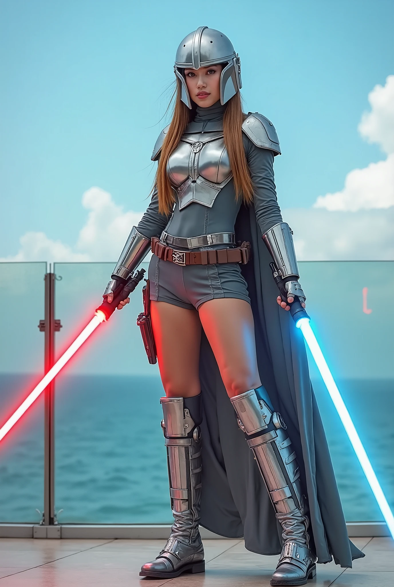 Monica Belucci como Stormtrooper, andando, explosions behind