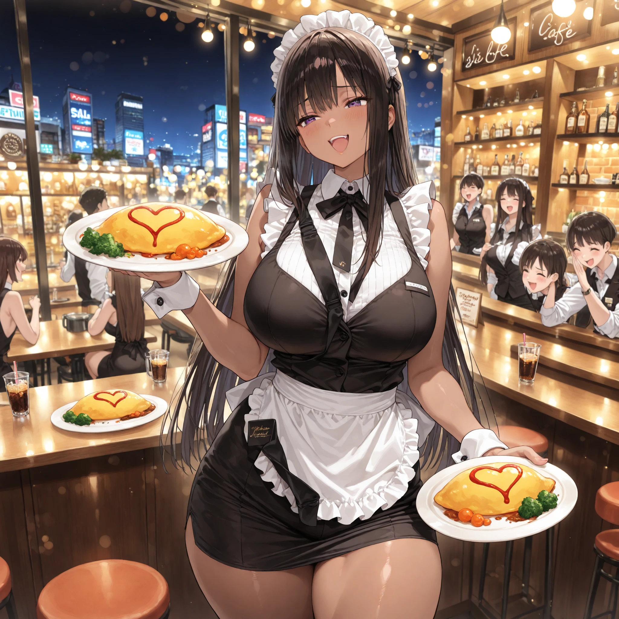 black hair、long bob cut、black eyes、table top、High resolution、many girls multiple girls、large crowd、lots of cute girls、big and full breasts、naughty body、See-through、throw、、whole body、Are standing、Look up at me、confused face、blush、black pantyhose、female shape'Private parts are clearly visible、I can see your nipples、white shirt、navy check skirt、micro mini skirt、very short skirt、hamburger shop、Many people々々、in the crowd、bare chest、show your chest、while holding the tray、place the chest on the tray、Upper grade、A lot of milk comes out from the nipples、Breast milk gushes from the nipple、cat ears maid clothes、blue gingham maid outfit、With cup 、Breast milk drips from the nipples、Breasts wet with breast milk、female shape'Private parts are clearly visible、view from a distance、big ribbon on the waist