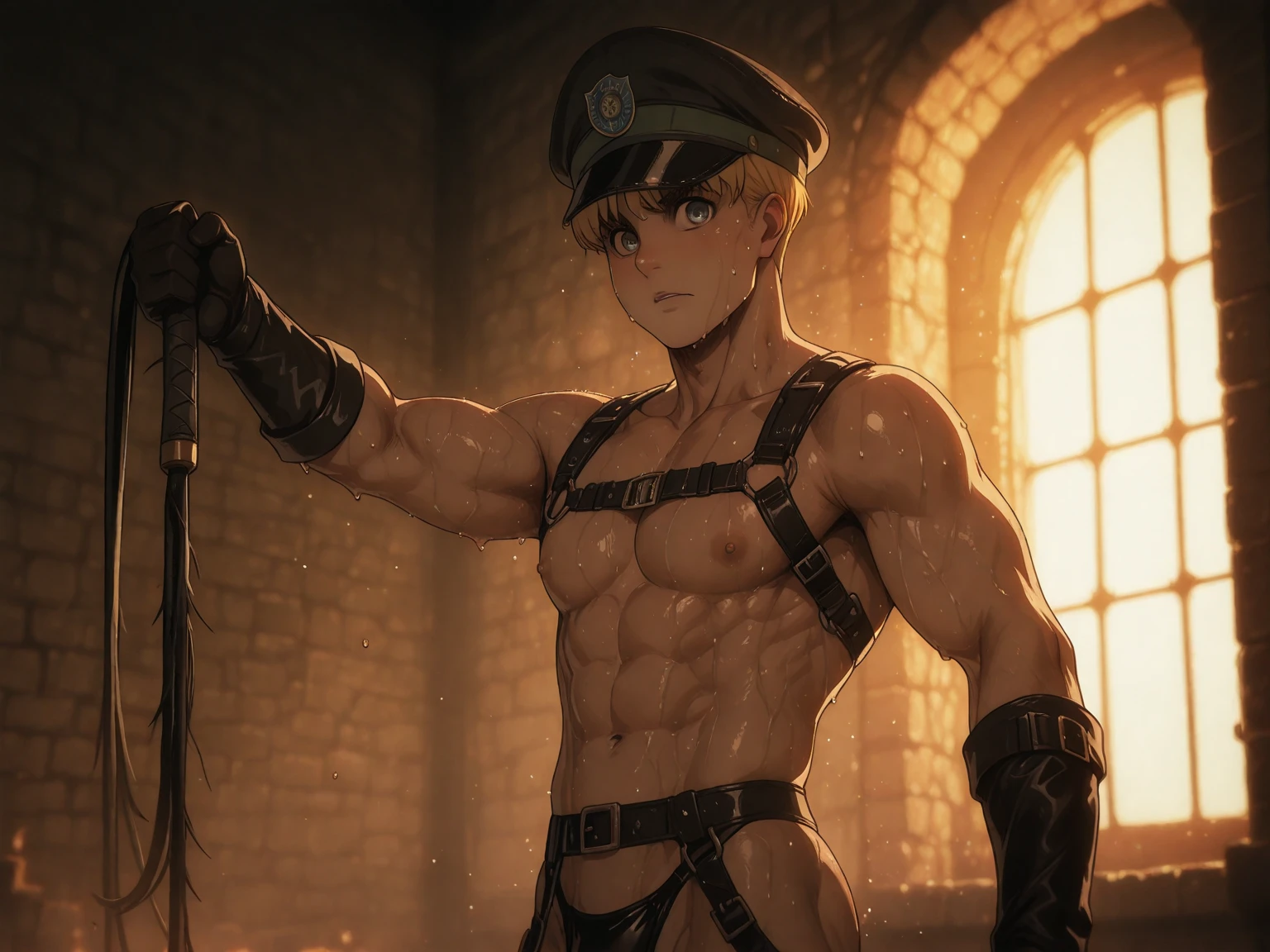 Huge muscles,Huge erect penis through fabric,Claude,Intense ,armor,Red Bandana,Green Globe,Hero Suit,Crying face