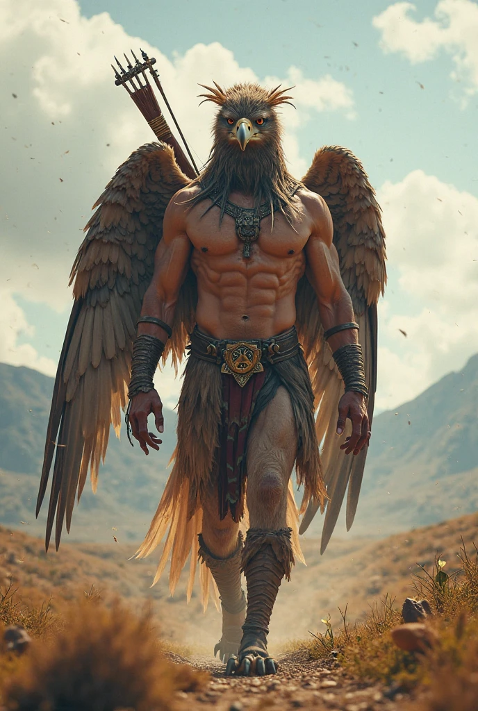 A superhero with Colombian culture, half human, half condor and peasant